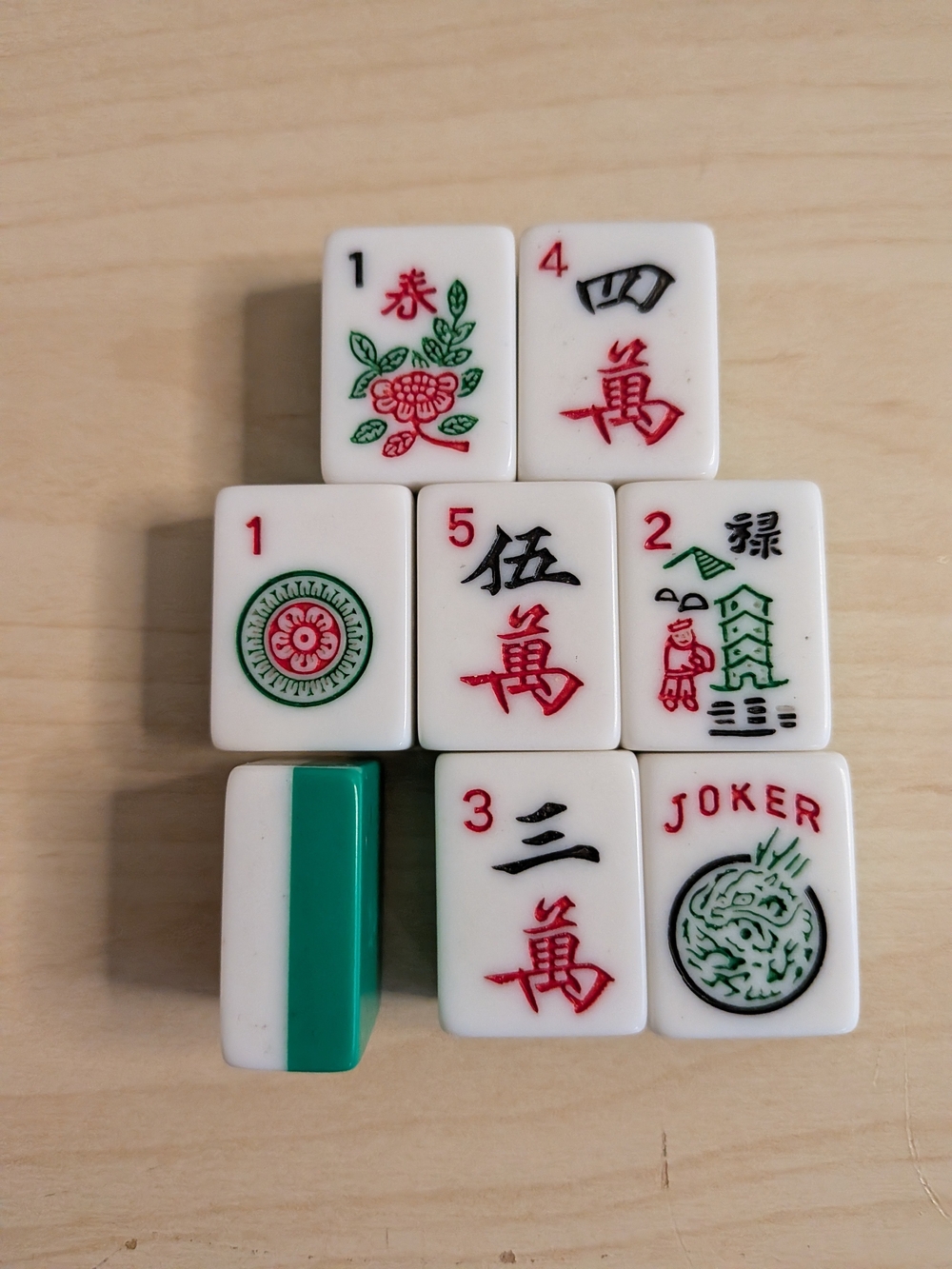Classic White Mahjong Tiles Set - White with Red & Green Accents Replacements - Picture 2 of 3